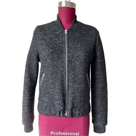 Abercrombie black speckled bomber jacket wool blend size S - Picture 2 of 12